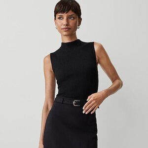 NWT ANN TAYLOR SZ XXS Black Knit Mock-neck Ribbed Shell Top